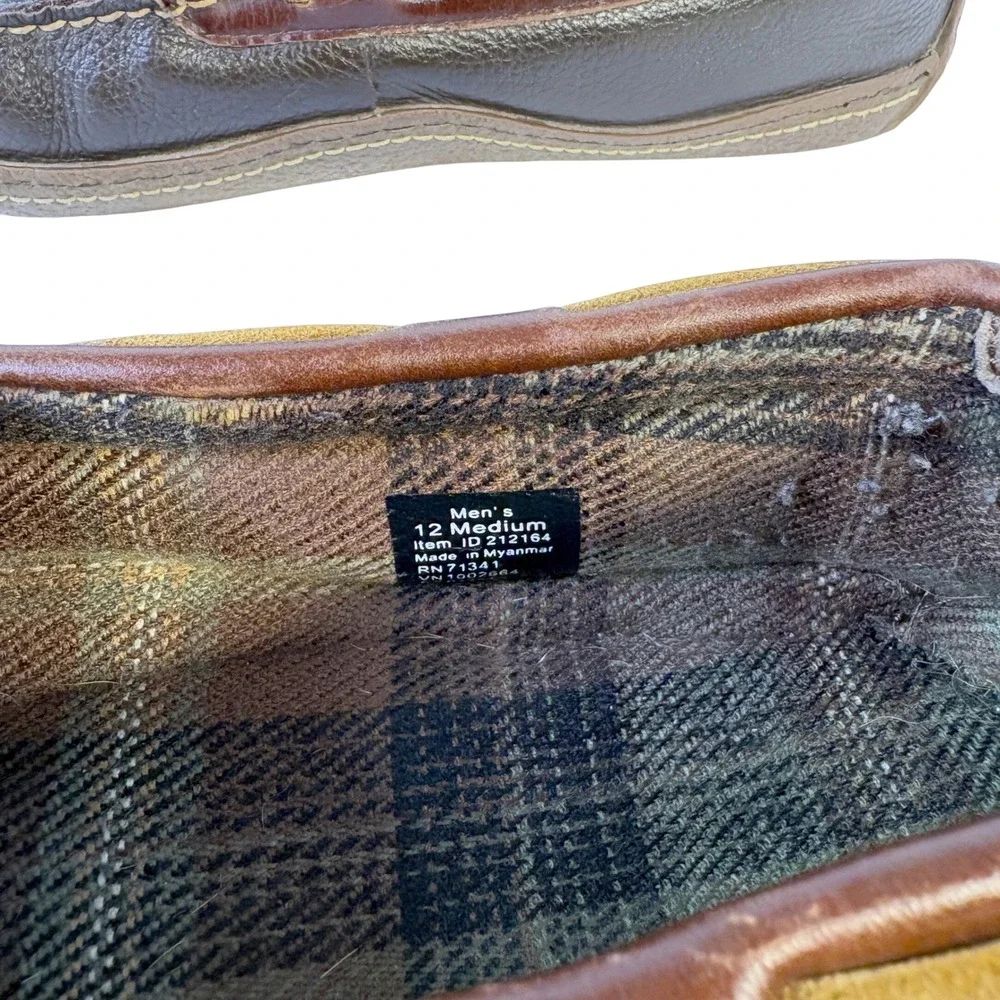 L.L.Bean Handsewn Leather Moccasins Slippers Flannel Lined Mens 12 Brown Leather